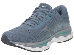 Blue Mizuno running shoe lateral view