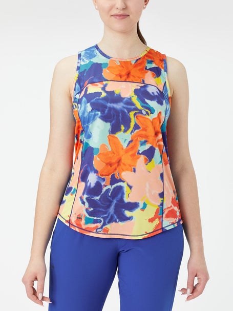 Janji Womens Run All Day Tank Blue Floral Print