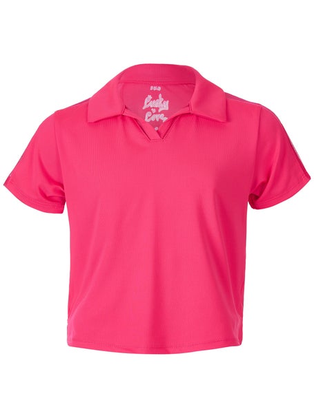 Lucky in Love Girls Cropped Polo - Coral