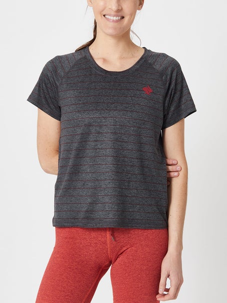 rabbit Womens EZ Tee Cropped Black Charcoal Stripe