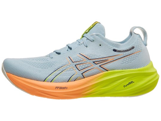 ASICS Gel Nimbus 26 in blue, yellow and orange