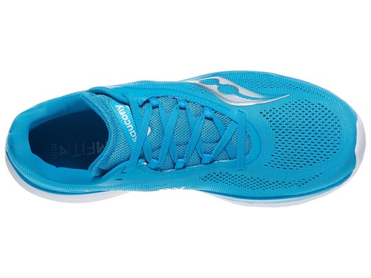 Saucony Kinvara 15 running shoe. Upper is blue. Midsole is white.