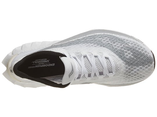Men's saucony endorphin pro 4 running shoe. Upper is gray and white. Midsole is white.