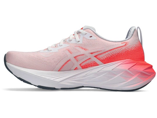 ASICS Novablast 4 in white and red with a pink upper